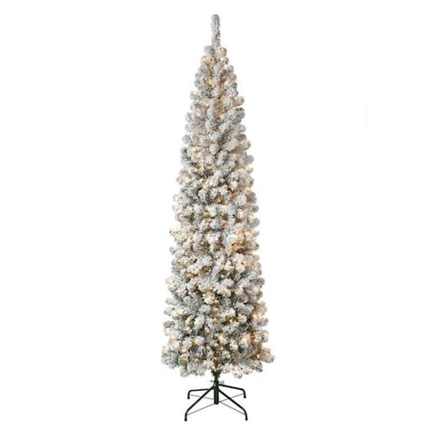 National Tree Company First Traditions 75 Ft Acacia Pencil Slim Flocked Artificial Christmas