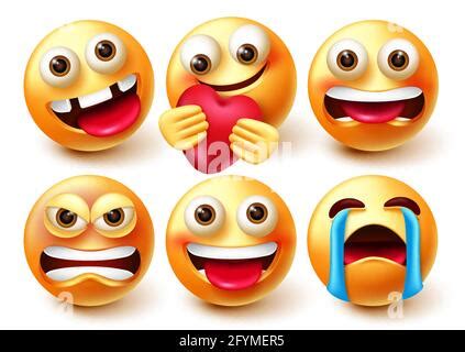 Smileys Emoji Vektorset Smiley Emojis Niedlichen Gelben Gesicht In