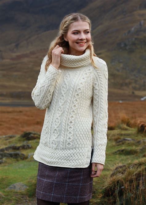 Aran Cowl Neck Sweater Natural