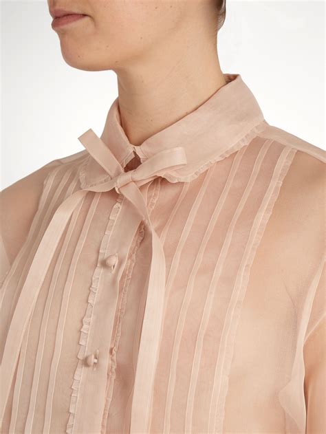 Ruffle Trimmed Pintucked Silk Organza Blouse Valentino