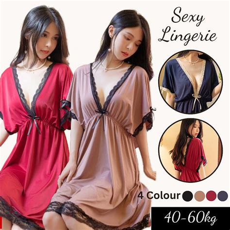 Deep V Babydoll Dress Women Sleepwear Sexy Lingerie Baju Tidur Seksi Wanita MS Color