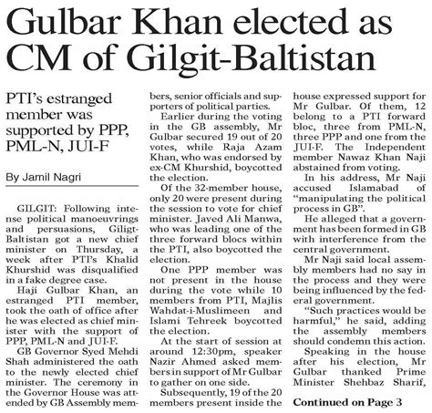 Dawn Epaper Jul Gulbar Khan Elected As Cm Of Gilgit Baltistan