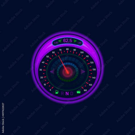 Futuristic Car Speedometer Or Gauge Dial Neon Led Speed Meter Vector