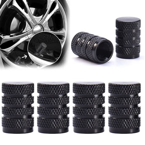 4PCS Car Tire Valve Stem Caps Black Aluminum Unique Design Car Truck