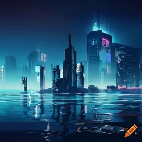 Futuristic Cyberpunk Cityscape With Water On Craiyon