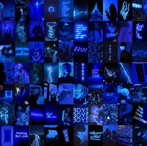 Neon Blue Aesthetic Wall Collage Kit Grunge Euphoria Tumblr Decor