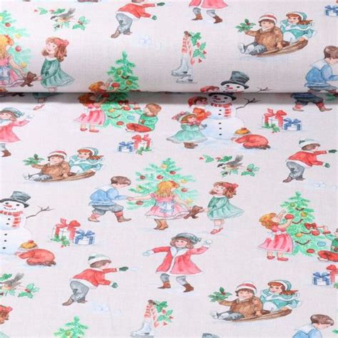 Toile de coton canevas Nostalgie de Noël Gris Snaply