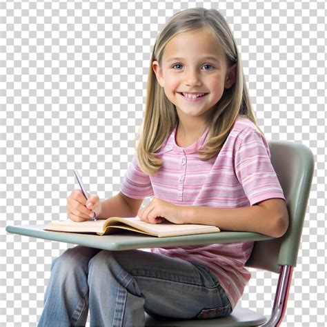 Premium Psd Smiling Girl Studying At Home Isolated On Transparent