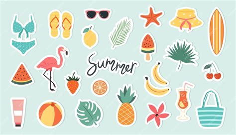 Premium Vector A Set Of Summer Beach Stickers In Retro Colors Vector