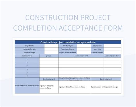 Construction Project Completion Acceptance Form Excel Template And