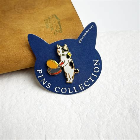 Pottering Cat Enamel Pin Pancake Miso Paper UK