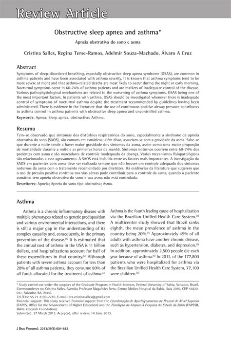 Pdf Obstructive Sleep Apnea Asthma