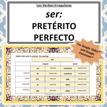 Los Verbos Irregulares Ser Preterito Perfecto Google Slides Conjugation