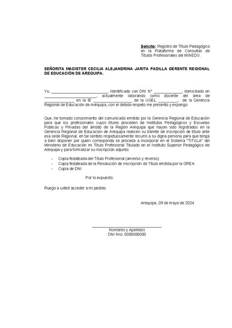 Modelo de Solicitud inscripción de título pedagogico - Solicito
