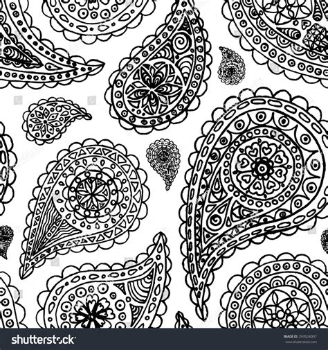 Paisley Buta Doodle Monochrome Line Art Stock Illustration 293524007