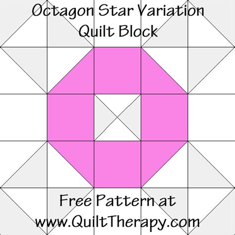 Octagon Star Variation Quilt Block Free Pattern at QuiltTherapy.com! Star Quilt Blocks, Star ...