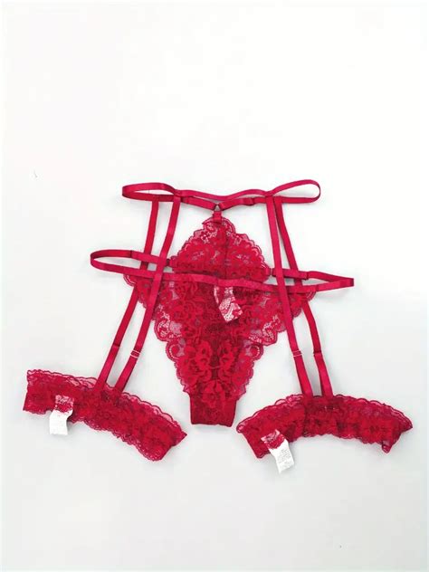 Sexy Floral Lace Lingerie Set Sheer Lace Bra Garter Belt G Temu