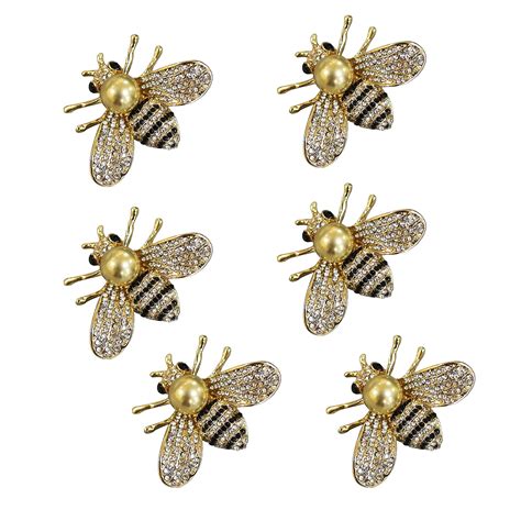 Honey Bee Brooches For Women 3 Colors 6pcs Insect Themes With Gold