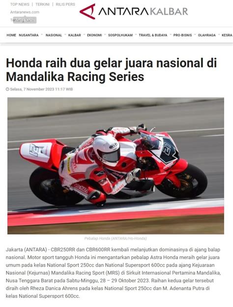 Honda Raih Dua Gelar Juara Nasional Di Mandalika Racing Series Astra