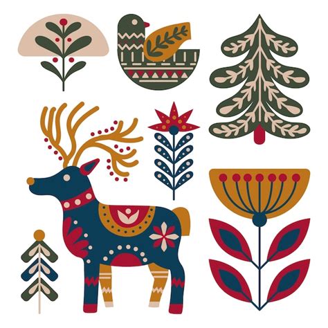 Free Vector Hand Drawn Scandinavian Christmas Elements Collection