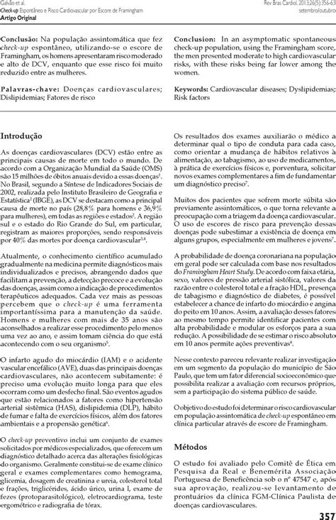 Determinação Do Risco Cardiovascular Em População De Check Up