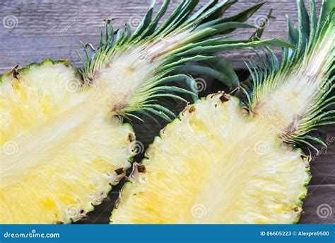 Pineapple On The Wooden Background Cross Section Stock Image Image