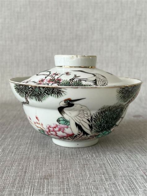 Cup And Lid 2 Famille Rose Porcelain Crane China Catawiki