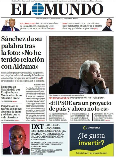 Portada De EL MUNDO Del Lunes 28 De Octubre De 2024 Medios