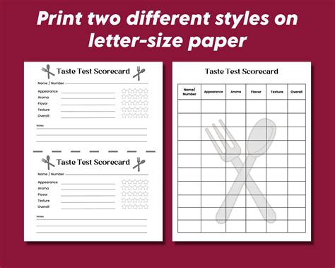 Taste Testing Challenge Contest Score Card Cookoff Party Food Tasting