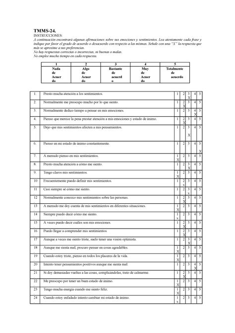 Test De Inteligencia Emocional Tmms Tmms Instrucciones A