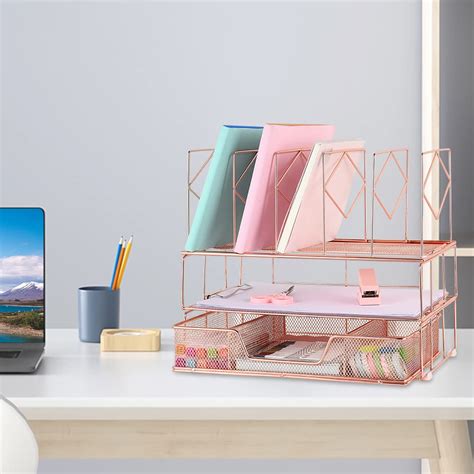 Youbetia Rose Gold Desk Organizers All In One Desktop File Organizer