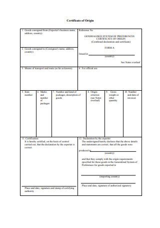 Sample Certificate Of Origin In Pdf