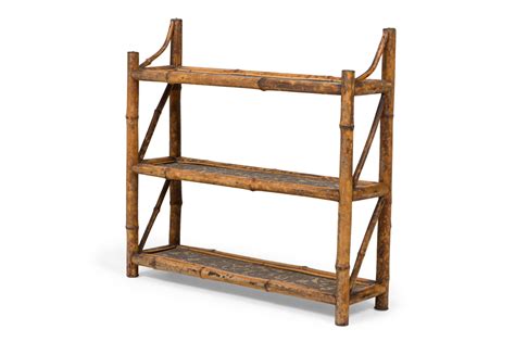 Vintage Bamboo And Carved Wood Wall Shelf
