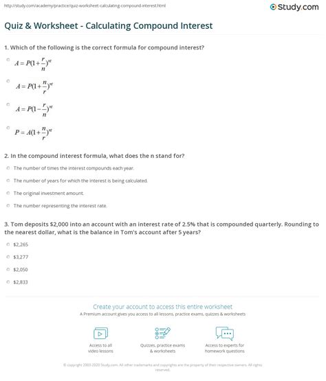 Compound Interest Practice Worksheet