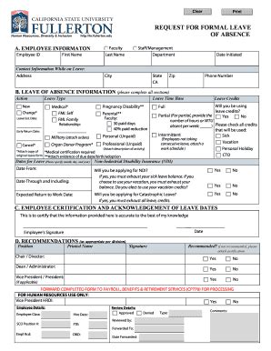 Fillable Online Hr Fullerton Request For Formal Leave Of Absence