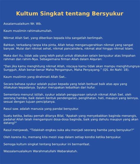 Contoh Kultum Singkat Tentang Bersyukur