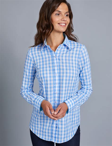 Women S Blue White Multi Check Semi Fitted Shirt With Contrast Detail