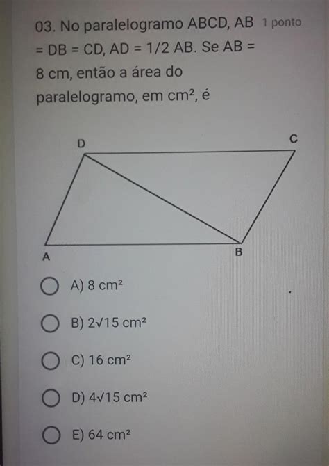 No Paralelogramo Abcd Ab Db Cd Ad Ab Se Ab Cm