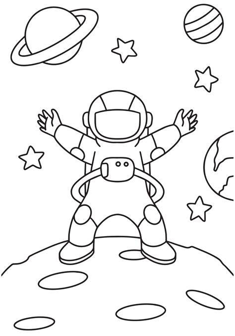 lindo astronauta en la luna libro para colorear vector de ilustración