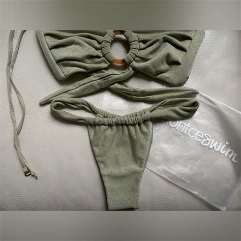Montce Swim Montce Swim Bikini Top Jade Sparkle Tori Ties Bandeau Top M Sandra Bottoms Xs