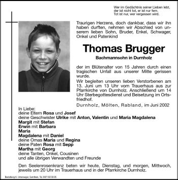 Traueranzeigen Von Thomas Brugger Trauer Bz