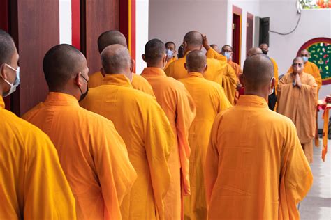 Bandung City Indonesia 2022 A Group Of Monks With Orange And Red