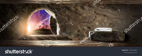 Empty Tomb Sunrise Sunlight Shining Through Stock Photo 1347355682 ...