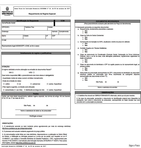 ISS SP Regime Especial Requerimento Siga O Fisco