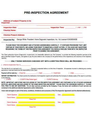 FREE 33 Inspection Agreement Samples In PDF