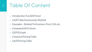 LALR Parser Presentation Ppt PPT