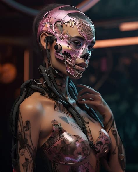 Premium AI Image | A woman with a robot face and a mask