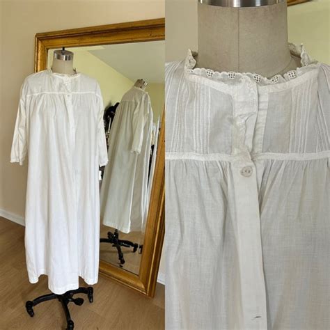 Antique Edwardian Cotton Nightgown White Gem