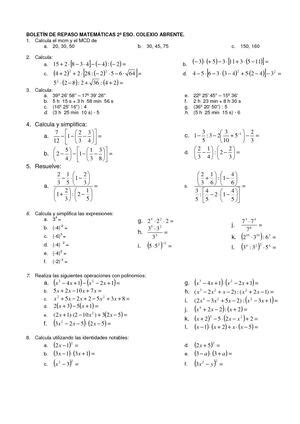 Calaméo Ejercicios de repaso de mates 2 eso