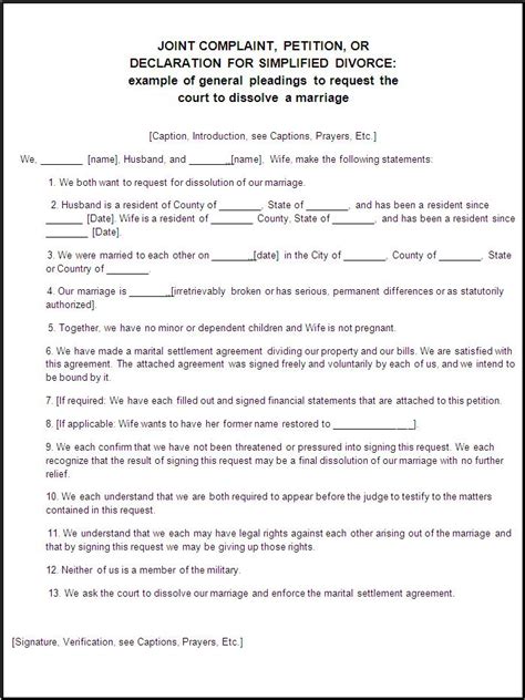 Divorce Forms Free Word Templates